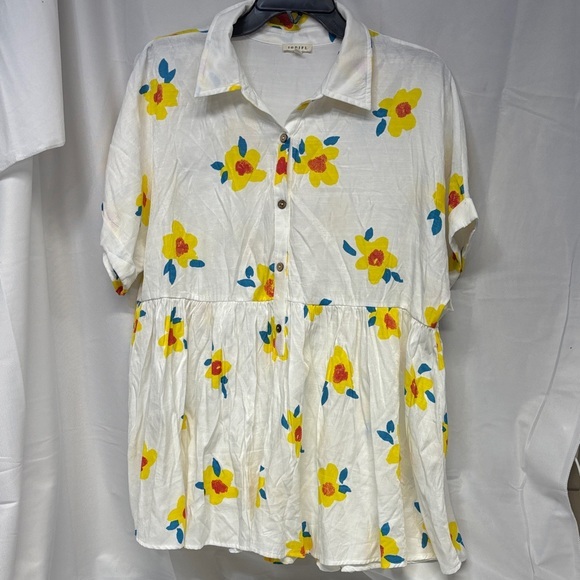 JODIFL Baby Doll Floral Tunic Colorfull Spring Fall Freckled Poppy shirt Large - Picture 1 of 9